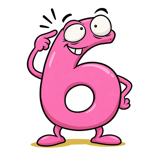 The pink 6IQ mascot proudly pointing at its own head